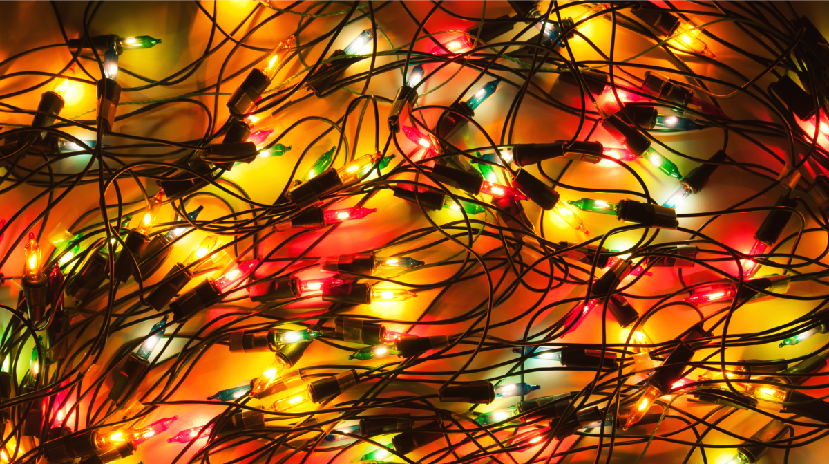 Colorful and tangled Christmas lights