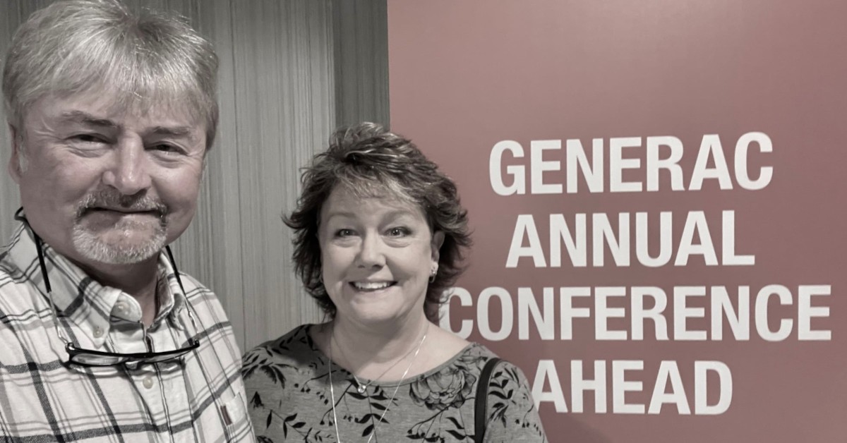 Fred and Cindy at the entrance to the annual Generac conference.